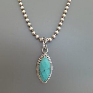 925 Sterling Silver and faceted Turquoise Stone Pendant 1.50" H
